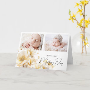 Elegant Flower First Mother's Day 2 Photos Card