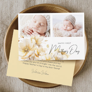 Elegant Flower First Mother's Day 2 Photos Flat Card