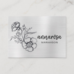 *~* Elegant Flower Floral Silver LOGO PHOTO QR Business Card