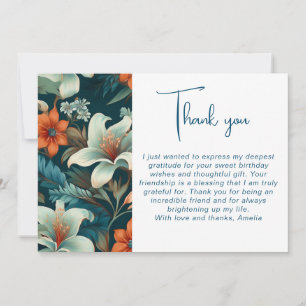 Elegant Flower Foliage Pattern Birthday  Thank You Card