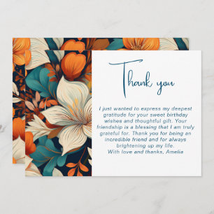 Elegant Flower Foliage Pattern Birthday  Thank You Card