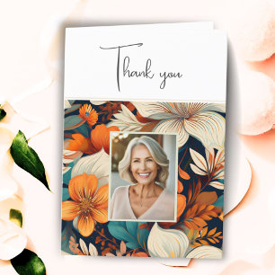 Elegant Flower Foliage Pattern Photo Birthday  Thank You Card