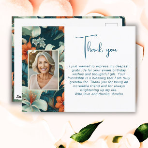 Elegant Flower Foliage Pattern Photo Thank you Postcard