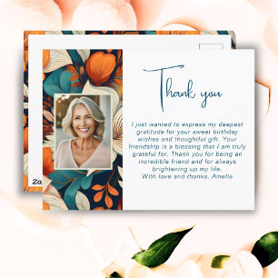 Elegant Flower Foliage Pattern Photo Thank you Postcard