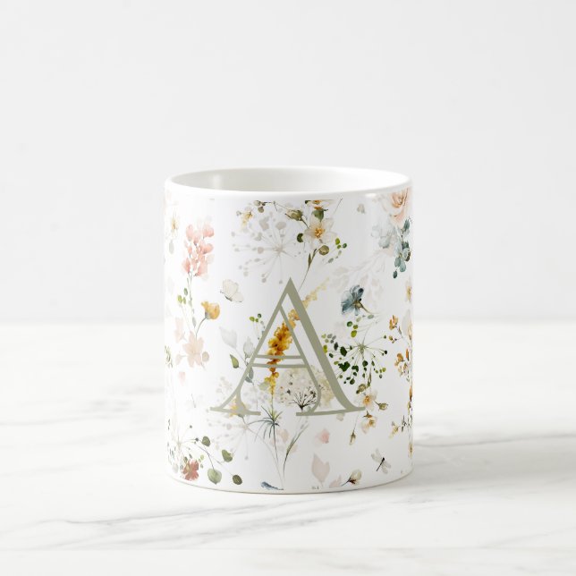 Elegant Flower Garden Monogram Coffee Mug (Center)