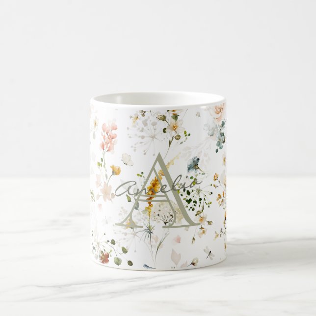 Elegant Flower Garden Monogram Coffee Mug (Center)