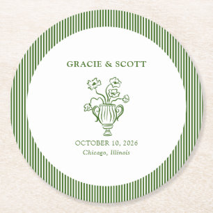 Elegant Flower Garden Party Classic Green Wedding Round Paper Coaster