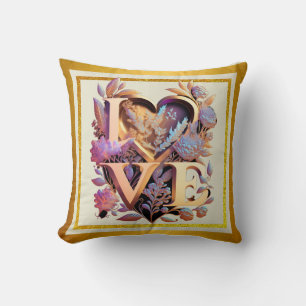 Elegant Flower, Heart and Golden Love Cushion