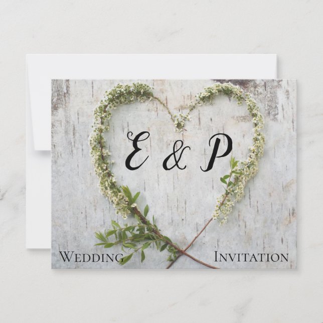 Elegant flower heart rustic birch bark wedding (Front)