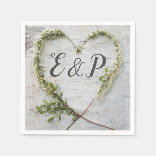 Elegant flower heart rustic birch bark wedding napkin