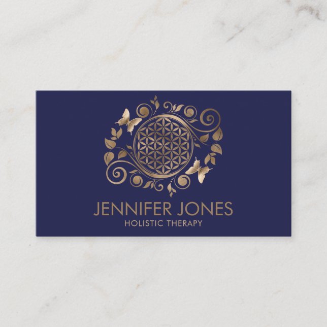 Elegant Flower of life ornament - pastel gold Business Card (Front)