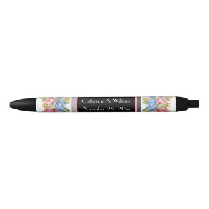 Elegant Flower Pattern Wedding Bride Groom Black Ink Pen