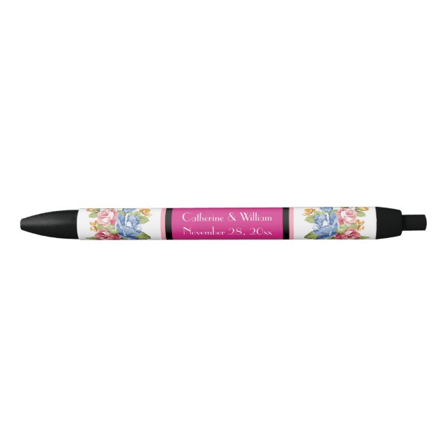 Elegant Flower Pretty Wedding Favour Bridal Shower Black Ink Pen (Front)
