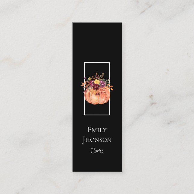 Elegant Flower Pumpkin Black Mini Business Card (Front)