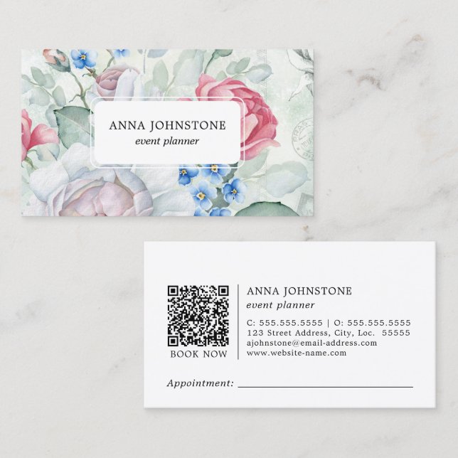 Elegant Flower QR Code | Appointment Business Card (Front/Back)