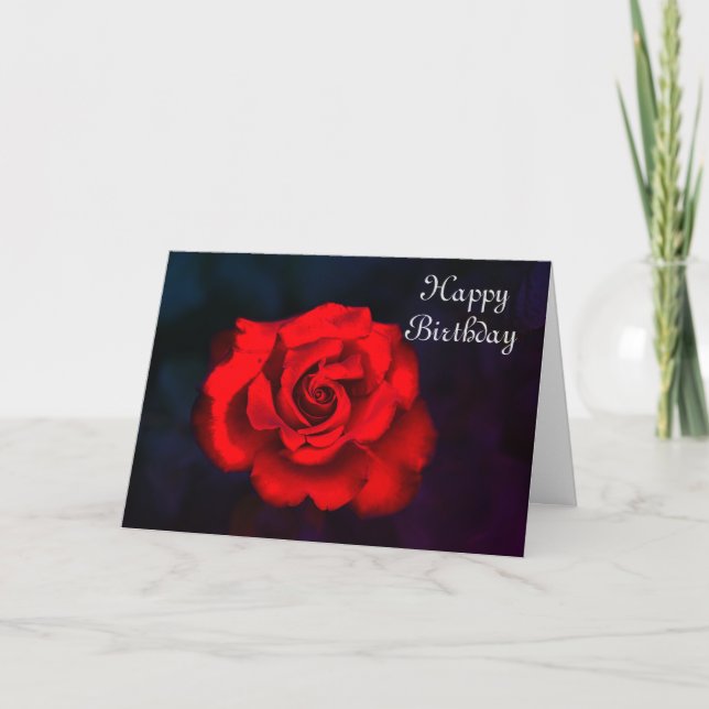 Elegant Flower Red Rose Birthday  Card (Front)