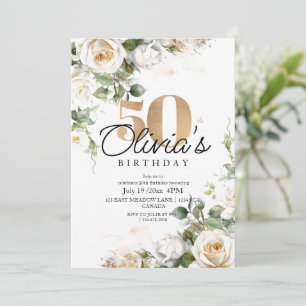 Elegant Flower Roses 50th Birthday Invitation