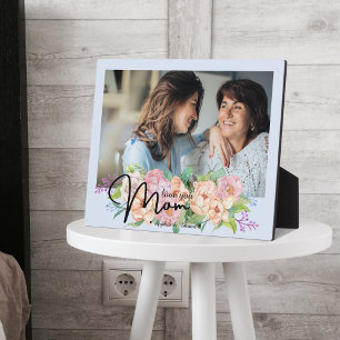Elegant Flower Script Love You Mum Photo  Plaque