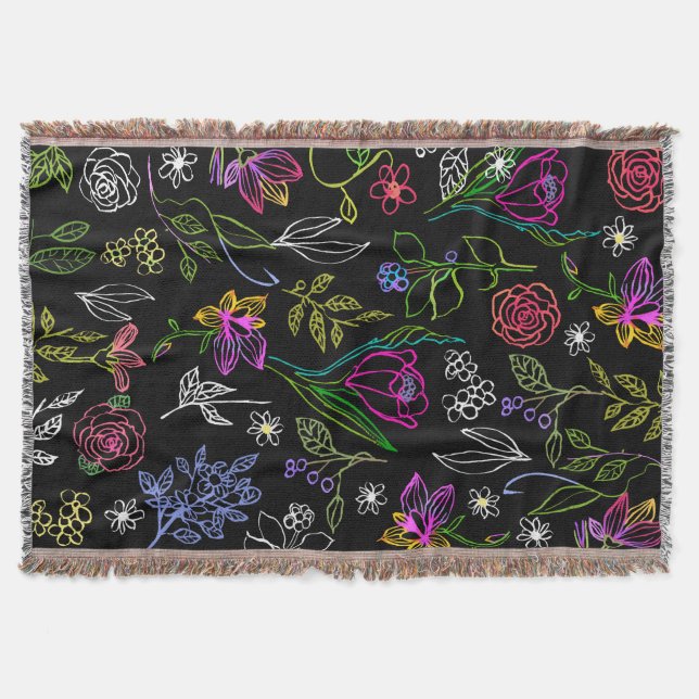 Elegant Flower Sketch Multi Outlines Throw Blanket (Front)