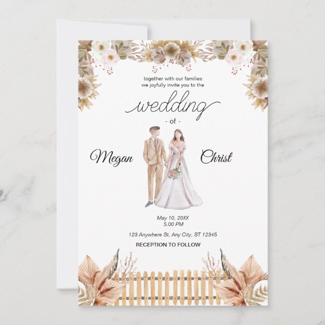 Elegant flower summer wedding invitation (Front)