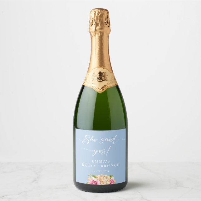 Elegant Flower Tea Bridal Brunch Sparkling Wine La Sparkling Wine Label (Front)