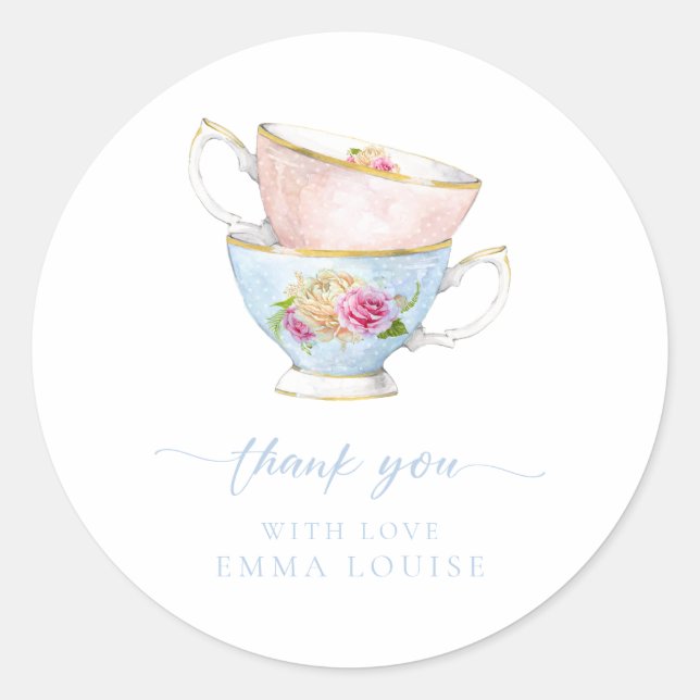 Elegant Flower Tea Bridal Brunch Thank You  Classic Round Sticker (Front)