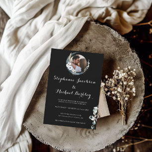 Elegant Flower Wreath Photo Wedding Invitation