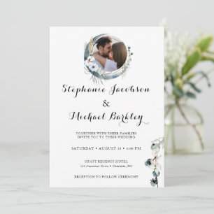 Elegant Flower Wreath Photo Wedding Invitation
