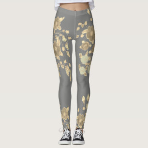 Elegant Flowered Grey Yoga Pants