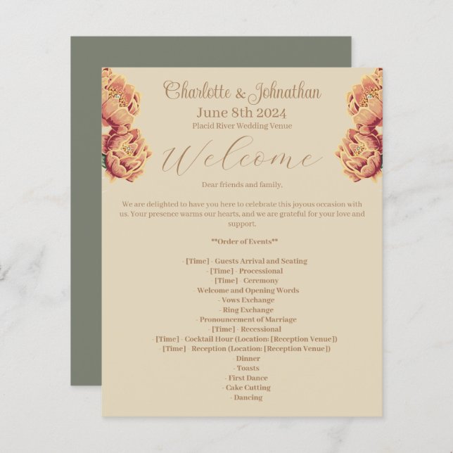 Elegant Flowering Cactus Wedding Program (Front/Back)