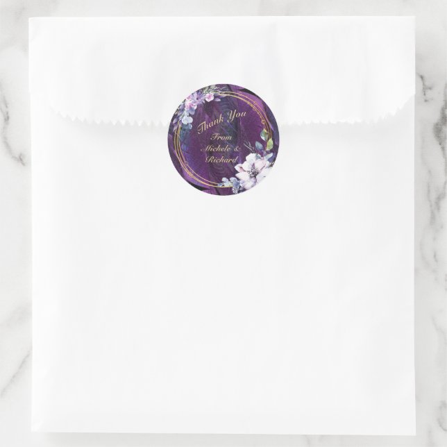 Elegant Flowers and Feathers Classic Round Sticker (Bag)