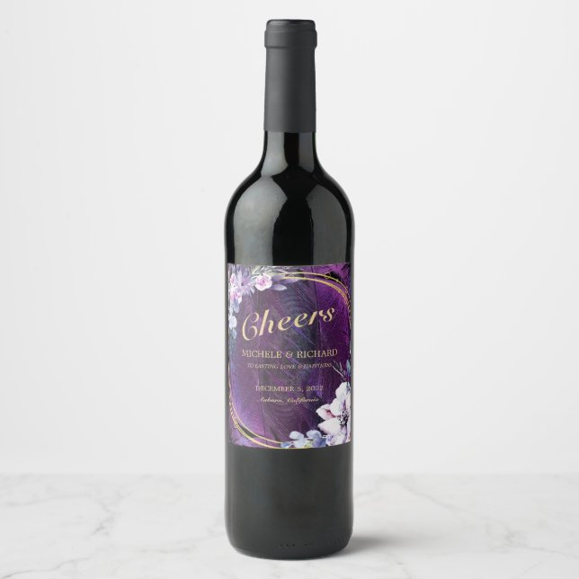 Elegant Flowers and Feathers Wine Label (Front)