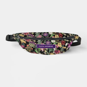 Elegant flowers and leaves black floral Pattern Bum Bags