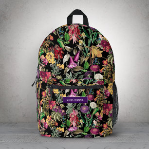 Elegant flowers and leaves black floral Pattern Printed Backpack