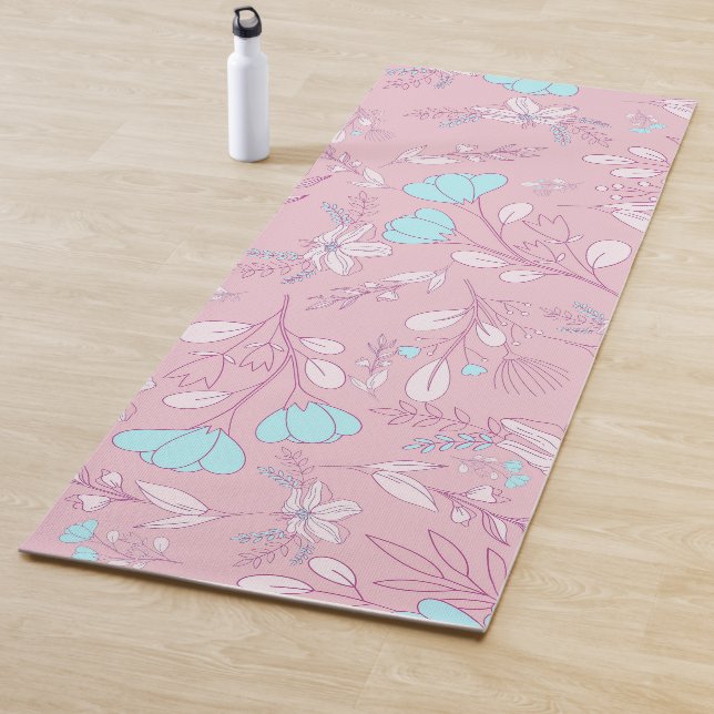 Elegant Flowers and Leaves on Pink Background | Yoga Mat (In Situ)