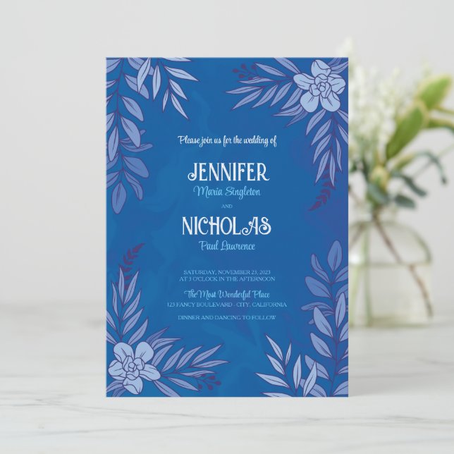 Elegant Flowers And Leaves Ornaments for Wedding Invitation (Standing Front)