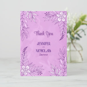 Elegant Flowers And Leaves Ornaments for Wedding Thank You Card