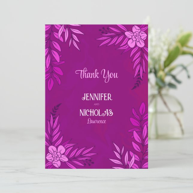 Elegant Flowers And Leaves Ornaments for Wedding Thank You Card (Standing Front)