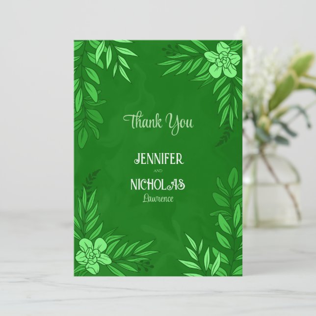 Elegant Flowers And Leaves Ornaments for Wedding Thank You Card (Standing Front)