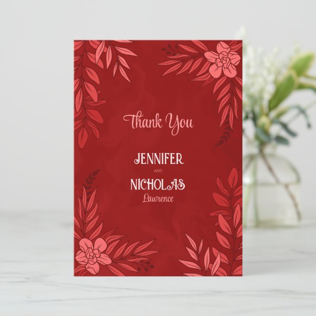 Elegant Flowers And Leaves Ornaments for Wedding Thank You Card (Standing Front)