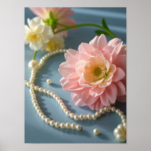 Elegant flowers and pearls  poster