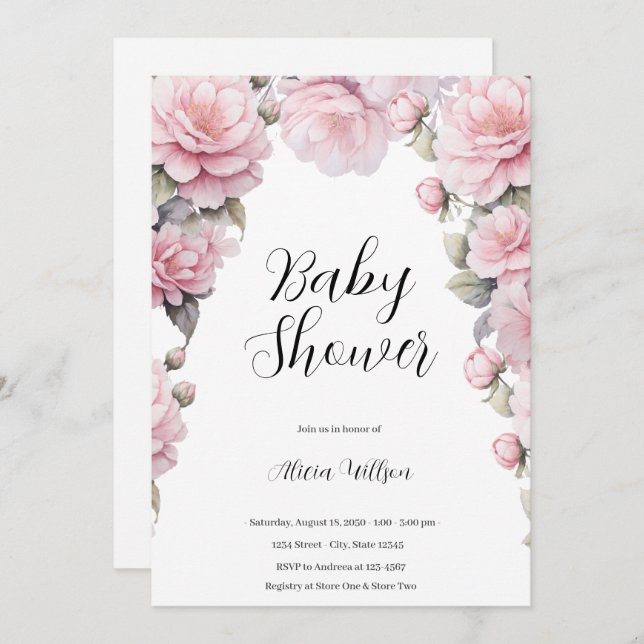 Elegant Flowers Baby Shower Invitation (Front/Back)