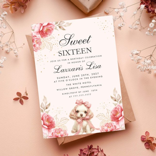 Elegant Flowers Birthday Gold  Sweet Sixteen  Invitation (Creator Uploaded)