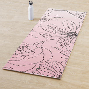 Elegant Flowers Black Outline Pink Gradient Design Yoga Mat