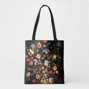 Elegant Flowers Black Vintage Floral Tote Bag
