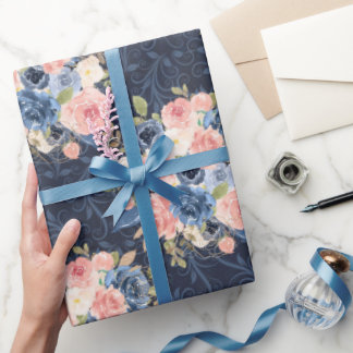 elegant flowers blue and pink wrapping paper