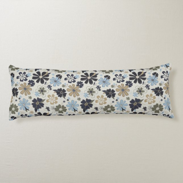 Elegant Flowers Blue Tan Floral Pattern Body Cushion (Back)