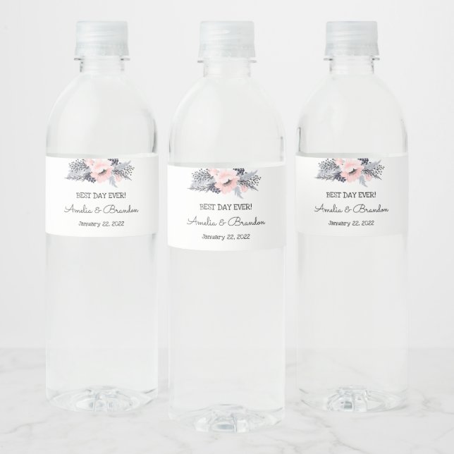 Elegant Flowers Bridal Shower Wedding  Water Bottle Label (Bottles)