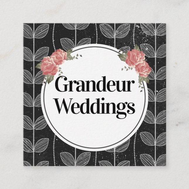 Elegant Flowers Chalk Vine Doodles Square Business Card (Front)