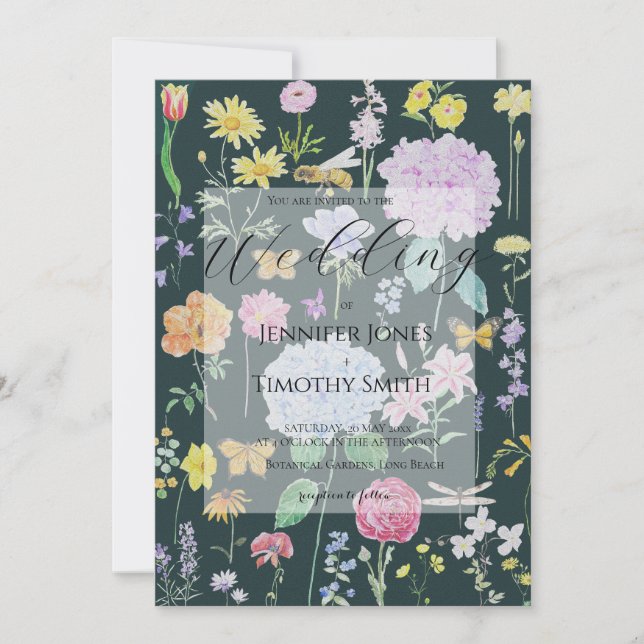elegant flowers collection in green background  invitation (Front)